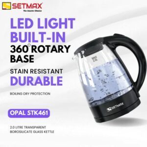 SETMAX ELECTRIC GLASS KETTLE 2.0L W/BLUE LED LIGHT - Image 5